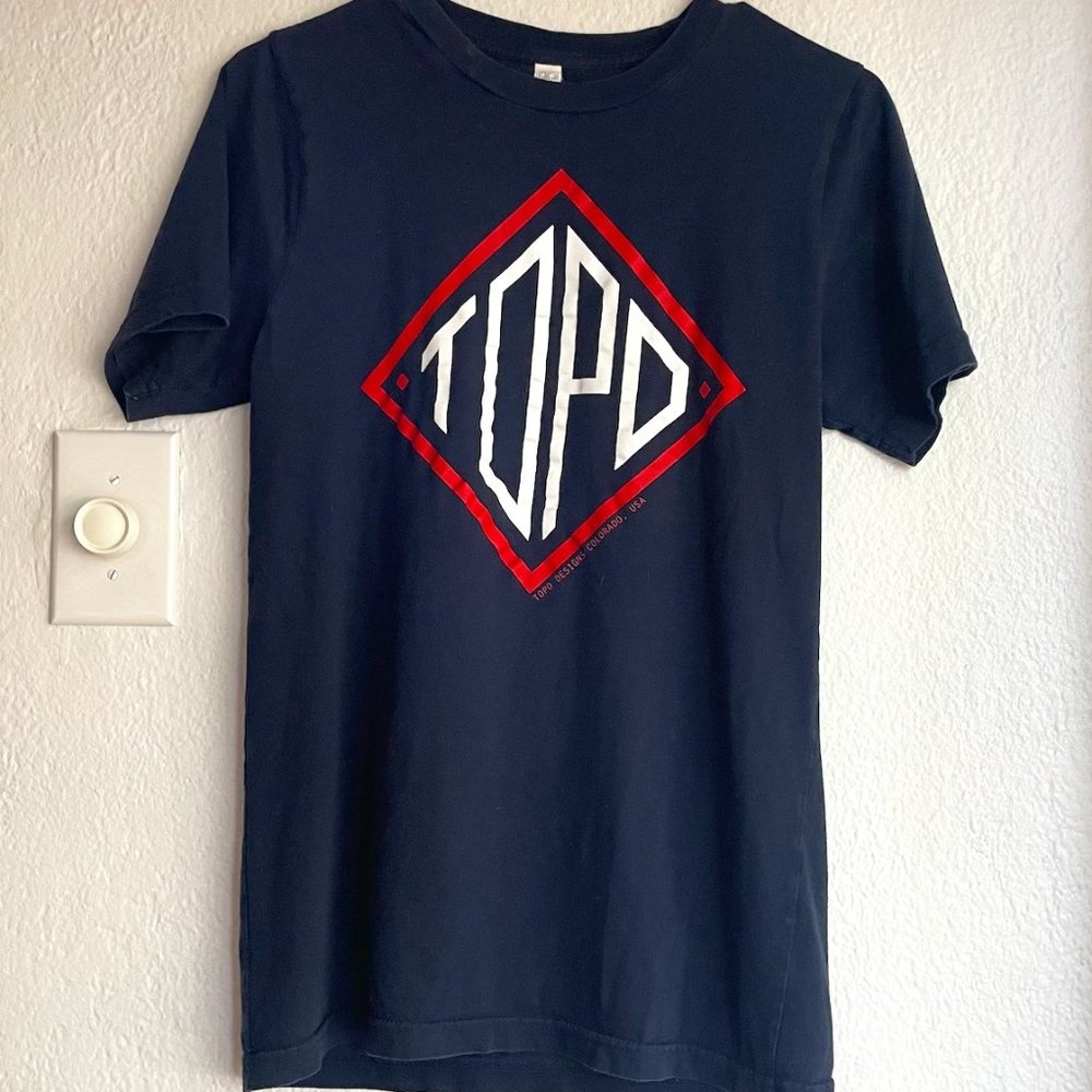 Topo Designs Midnight Navy with Red Logo Short Sleeve Tee Shirt Outdoors